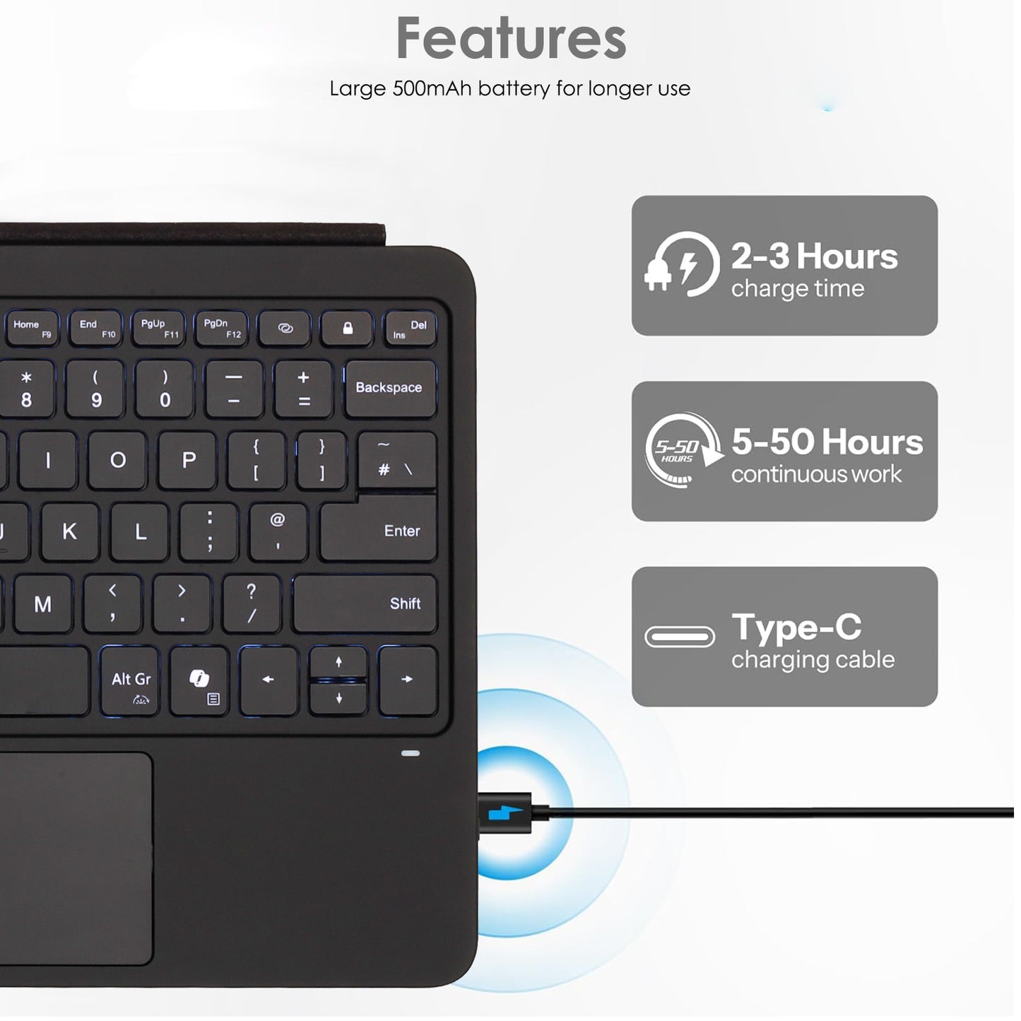 [Surface Keyboard] Slim Wireless Bluetooth Keyboard Cover, 7 Color Backlight, Precision Multi-Touch Trackpad for Microsoft Surface Pro 12