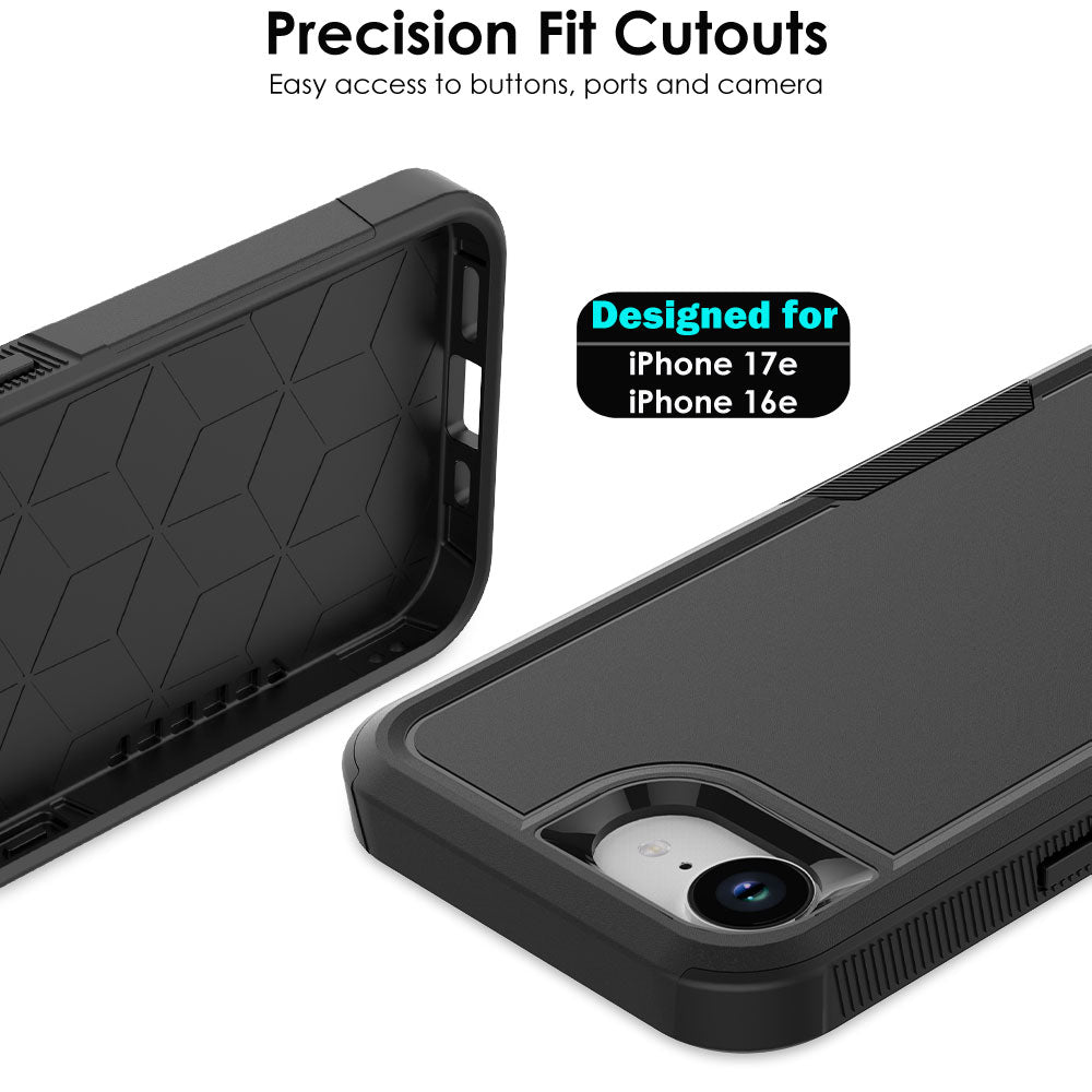TECHGEAR Tough Rugged Case for iPhone 17e / iPhone 16e – Heavy Duty Shockproof Work Phone Case with Dual Layer Protection, Non-Slip Grip & Raised Screen Protection (Black)