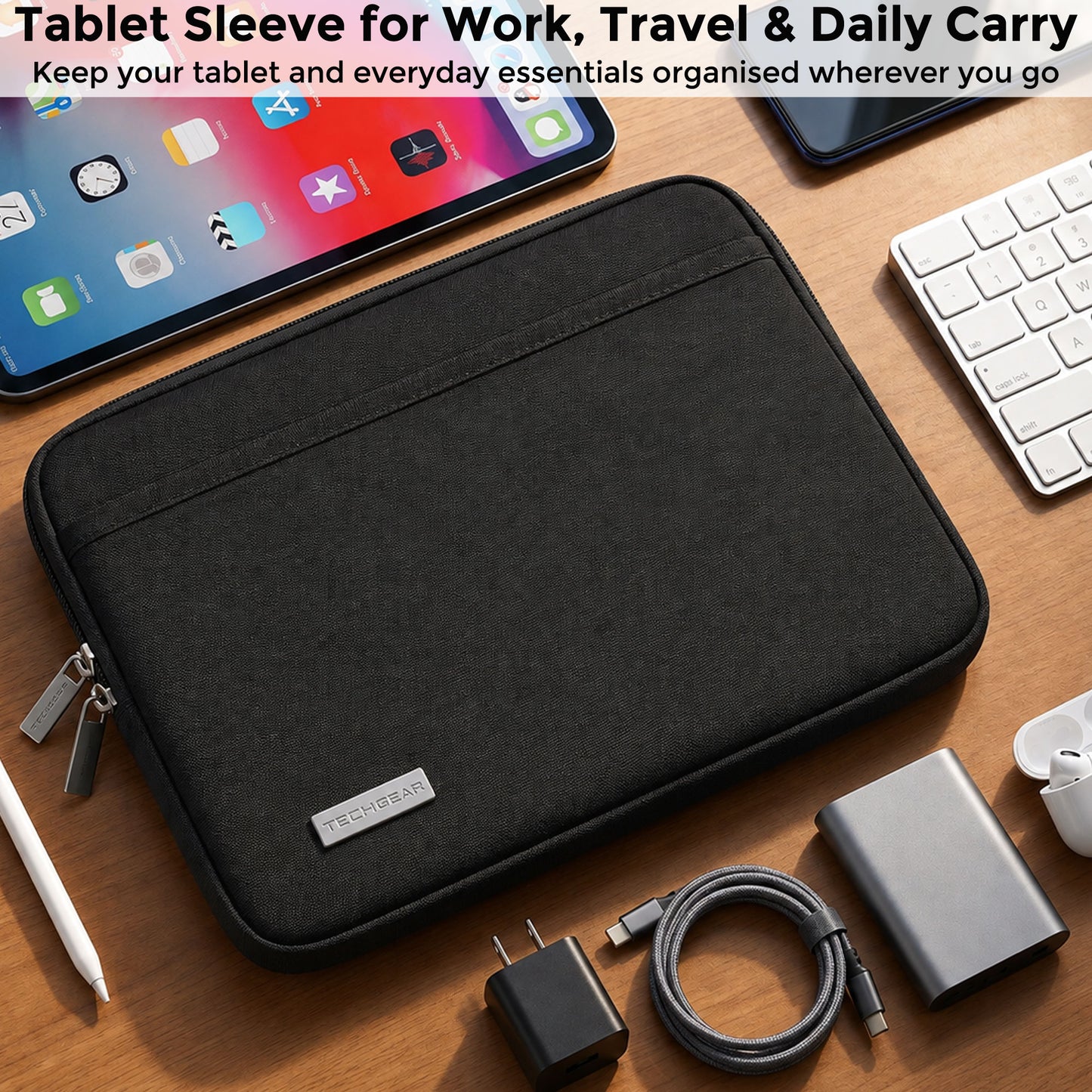 TECHGEAR AirShock Universal Tablet Sleeve | Shockproof Protective Sleeve Case for 7-13 Inch Tablets | Water-Resistant Oxford Fabric with Front Storage Pocket