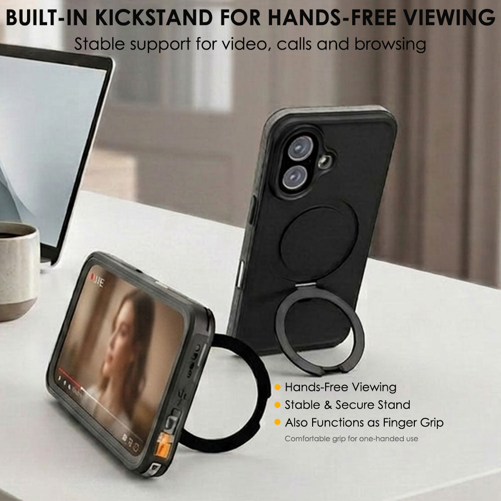 TECHGEAR Waterproof Magnetic Stand Case for iPhone 16 6.1" – IP68 Shockproof MagSafe Compatible Cover