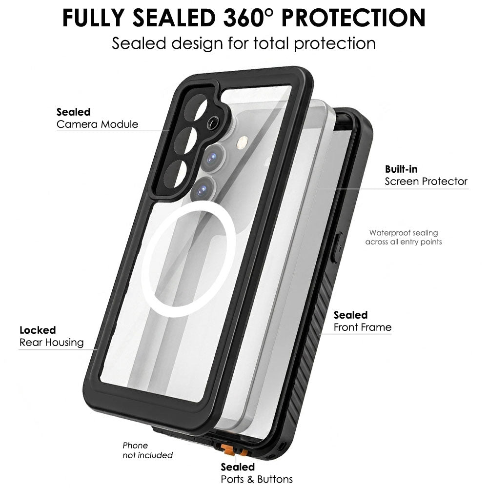 TECHGEAR Waterproof Magnetic Case for Samsung Galaxy S25 Plus (S25+) – IP68 Shockproof 360° Full Body Sealed Cover with Built-In Screen Protector