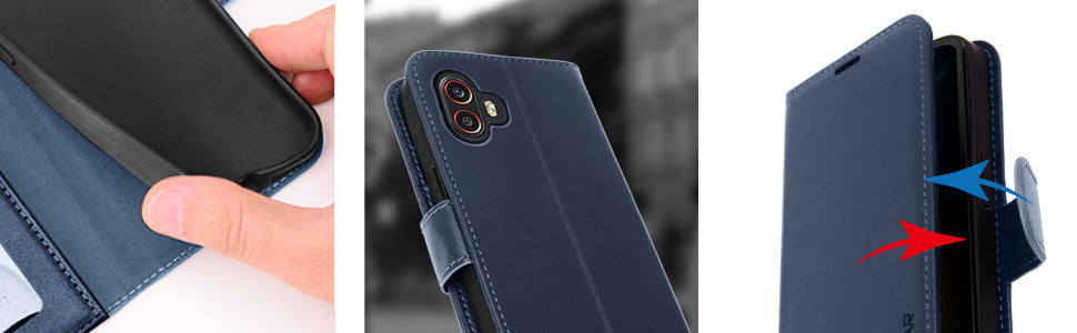 [Leather Wallet Case] Protective Cover with Cash & Card Holder, Stand and Wrist Strap For Samsung XCover 7 Pro 5G