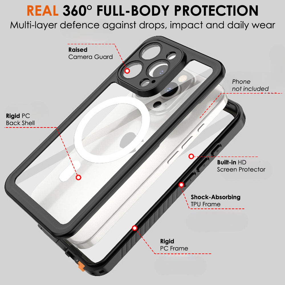 TECHGEAR Waterproof MagSafe Charging Case for iPhone 16 Pro 6.3" – IP68 Shockproof 360° Full Body Sealed Cover with Built-In Screen Protector