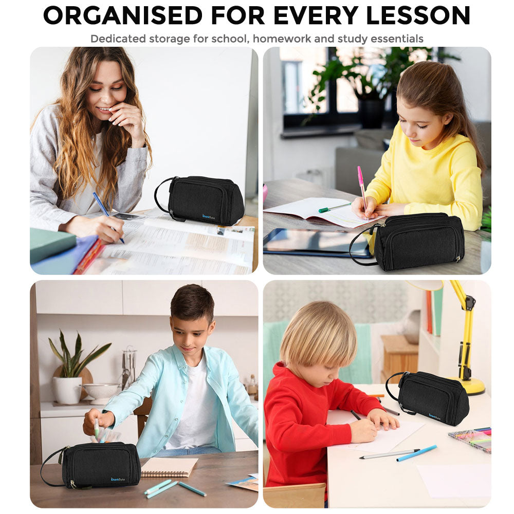 SharkByte Large Pencil Case Organiser - Big Capacity Stationery Storage Pouch with Compartments for School, College, Study, Office, Travel & Everyday Organisation