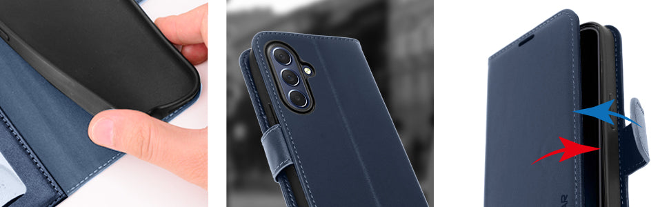 [Wallet Case] Protective Cover with Cash & RFID Blocking Card Holder, Stand and Wrist Strap For Samsung Galaxy A17 5G / A17 4G