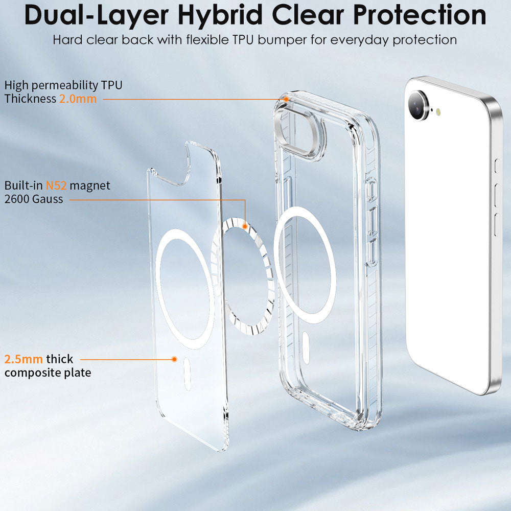 TECHGEAR Clear Magnetic Case for iPhone 17e / iPhone 16e - MagSafe Compatible Shockproof Hybrid Phone Case with Hard Clear Back, TPU Bumper and Slim Transparent Protection