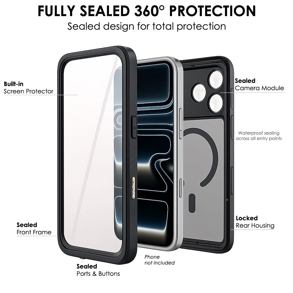 TECHGEAR Waterproof MagSafe Charging Case for iPhone 17 Pro 6.3" – IP68 Shockproof 360° Full Body Sealed Cover with Built-In Screen Protector