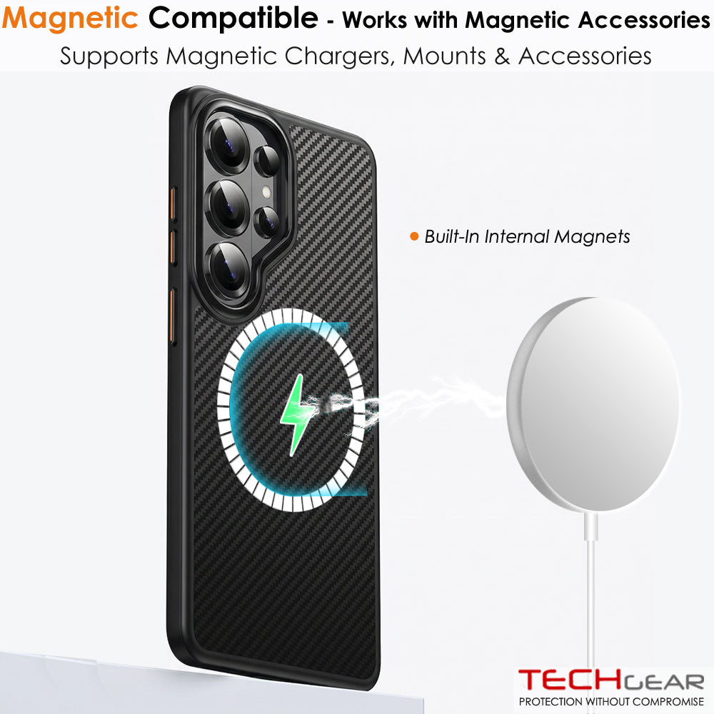 TECHGEAR Carbon Fibre Case for Samsung Galaxy S26 Ultra - Magnetic Slim Shockproof Hard Back Cover, Wireless Charging Compatible