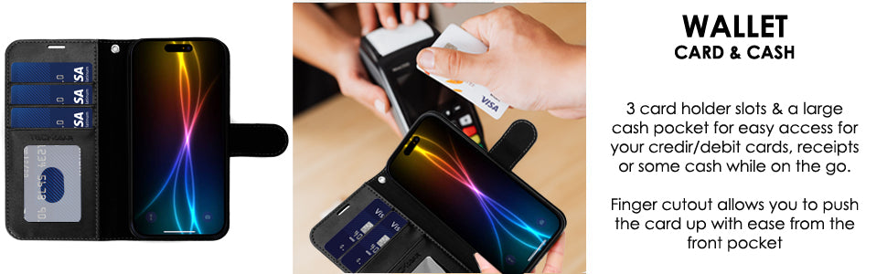 [Wallet Case] RFID Blocking, Leather Flip Cover with Card Holder, Kickstand, Wrist Strap, Magnetic Closure For Apple iPhone 17