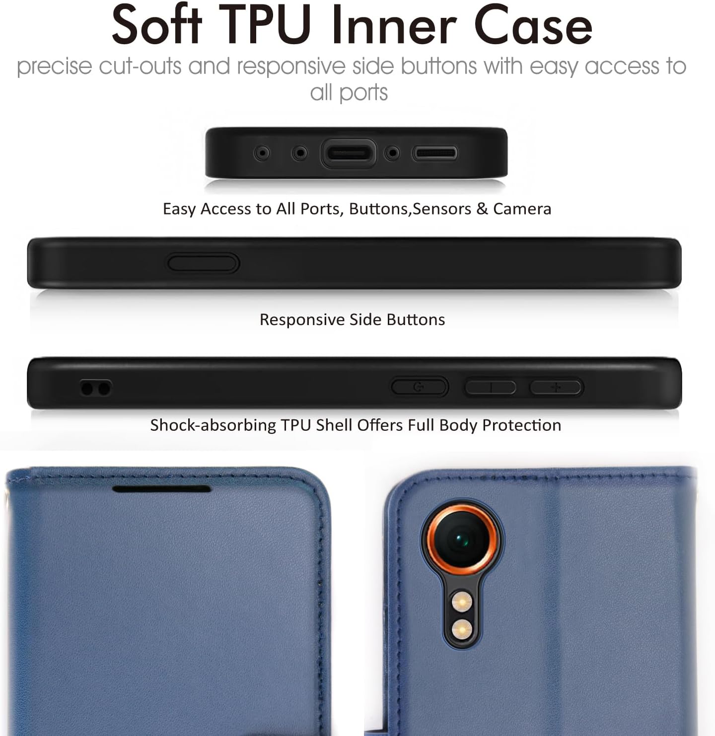 [Leather Wallet Case] Protective Cover with Cash & Card Holder, Stand and Wrist Strap For Samsung XCover 7 5G