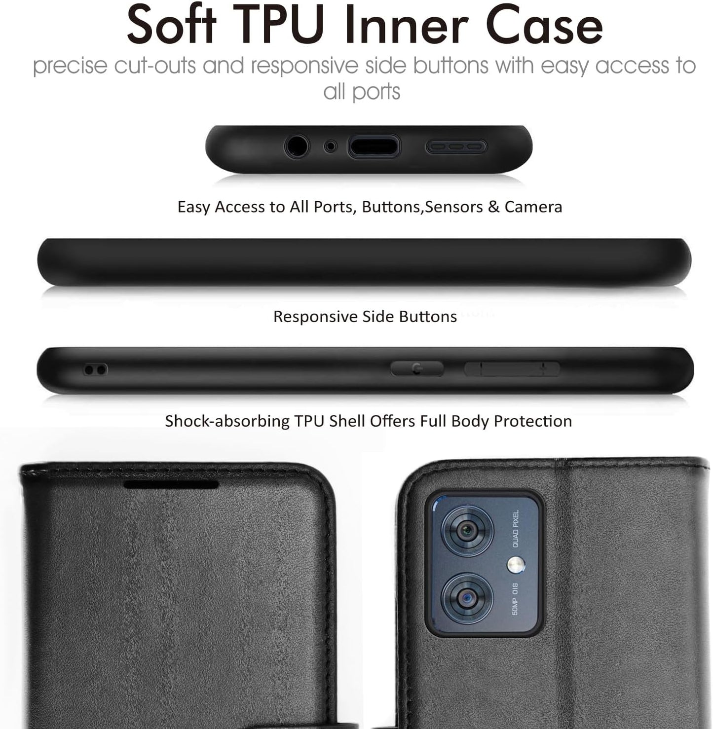[Leather Wallet Case] Protective Cover with Cash & Card Holder, Stand and Wrist Strap For Motorola Moto G54 5G