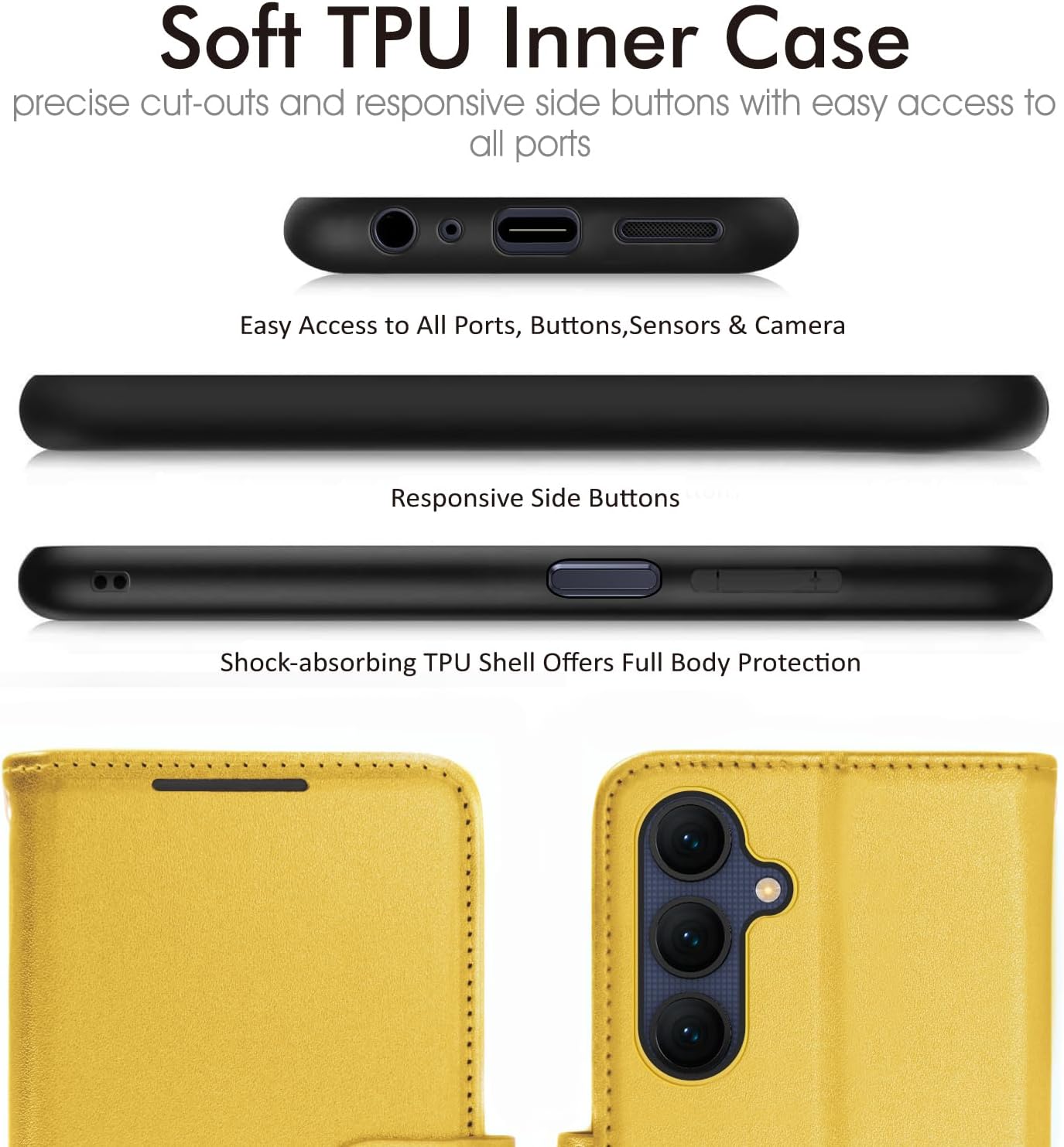 [Leather Wallet Case] Protective Cover with Cash & Card Holder, Stand and Wrist Strap For Samsung Galaxy A25 5G