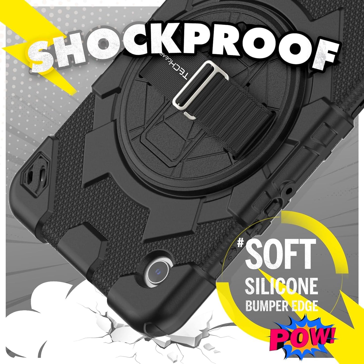 [SUPE Case] Tough Shockproof Fun Case with 360 Rotating Stand, Hand & Shoulder Strap for Samsung Galaxy Tab A9 8.7" (SM-X110 / SM-X115)