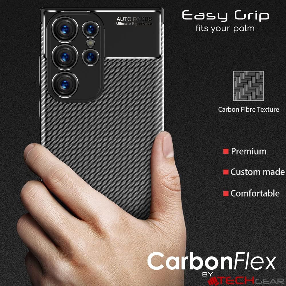 [CarbonFlex Case] Flexible, Shockproof, Ultra Slim, Soft TPU Protective Shell Cover with Carbon Fibre Detailing for Samsung Galaxy S24 Ultra