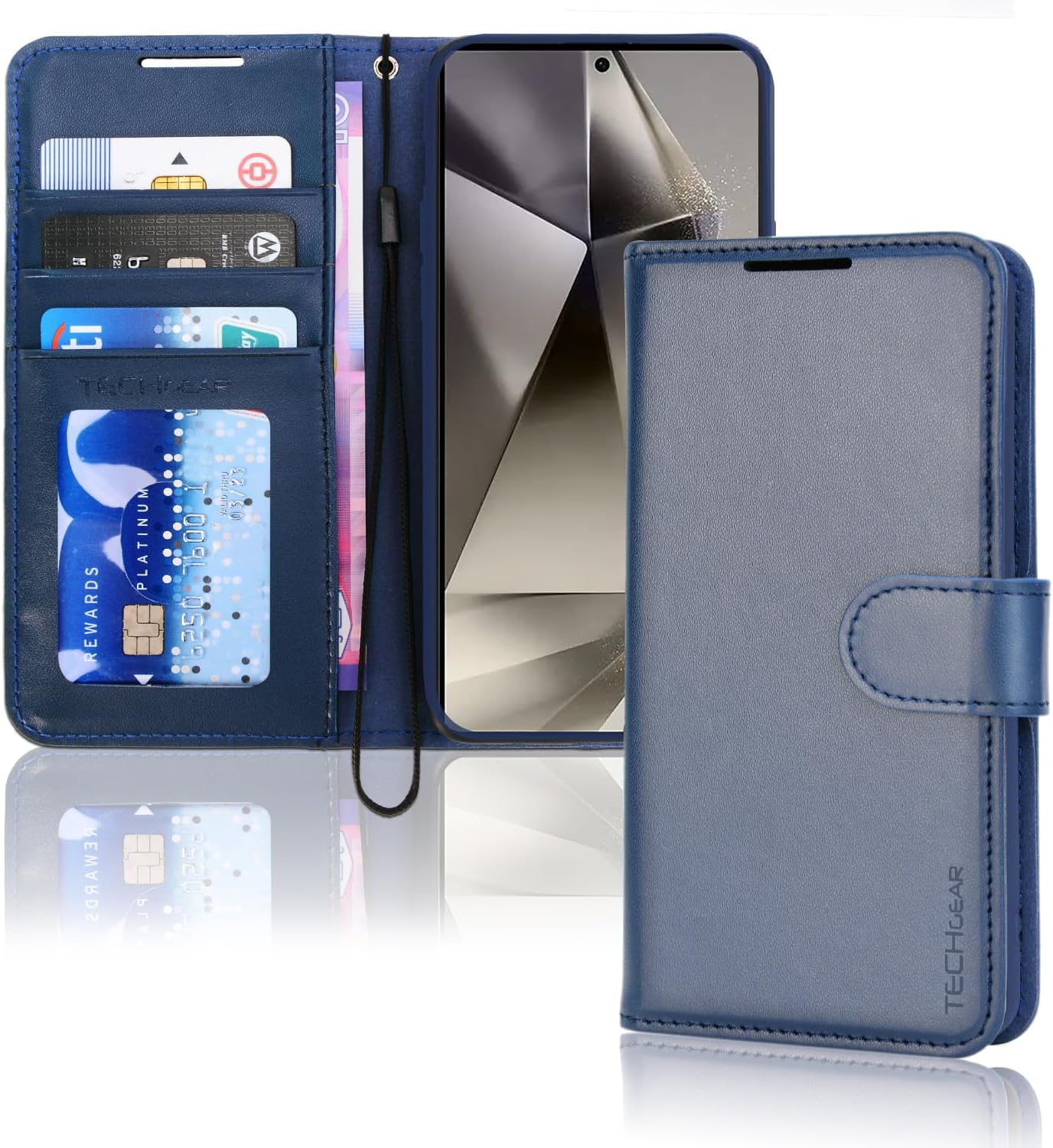 [Wallet Case] Protective Cover with Cash & Card Holder, Stand and Wrist Strap For Samsung Galaxy S24 Ultra