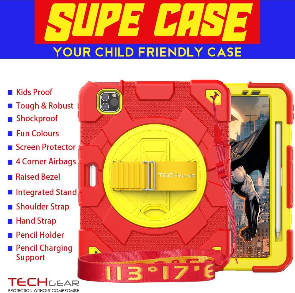 [SUPE Case] Tough Shockproof Fun Case with 360 Rotating Stand, Hand & Shoulder Strap for Apple iPad Air 10.9" 4th / 5th Gen & iPad Pro 11" 2022/2021