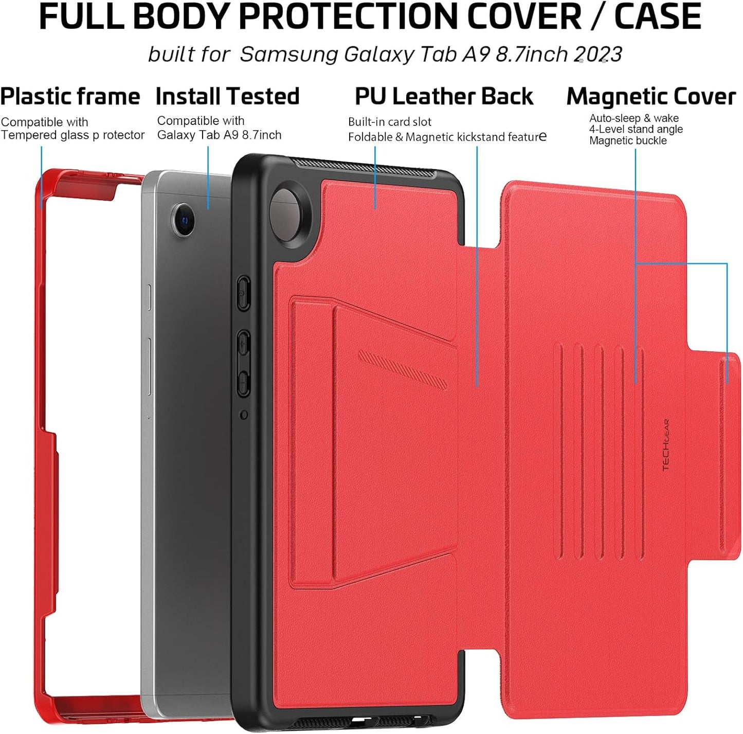 [Enduro Case] Tough Strong Magnetic & Flip Case [Auto Sleep/Wake] Cover with Multi-Angle Stand & Card Slot For Samsung Tab A9 8.7" (SM-X110 / X115)