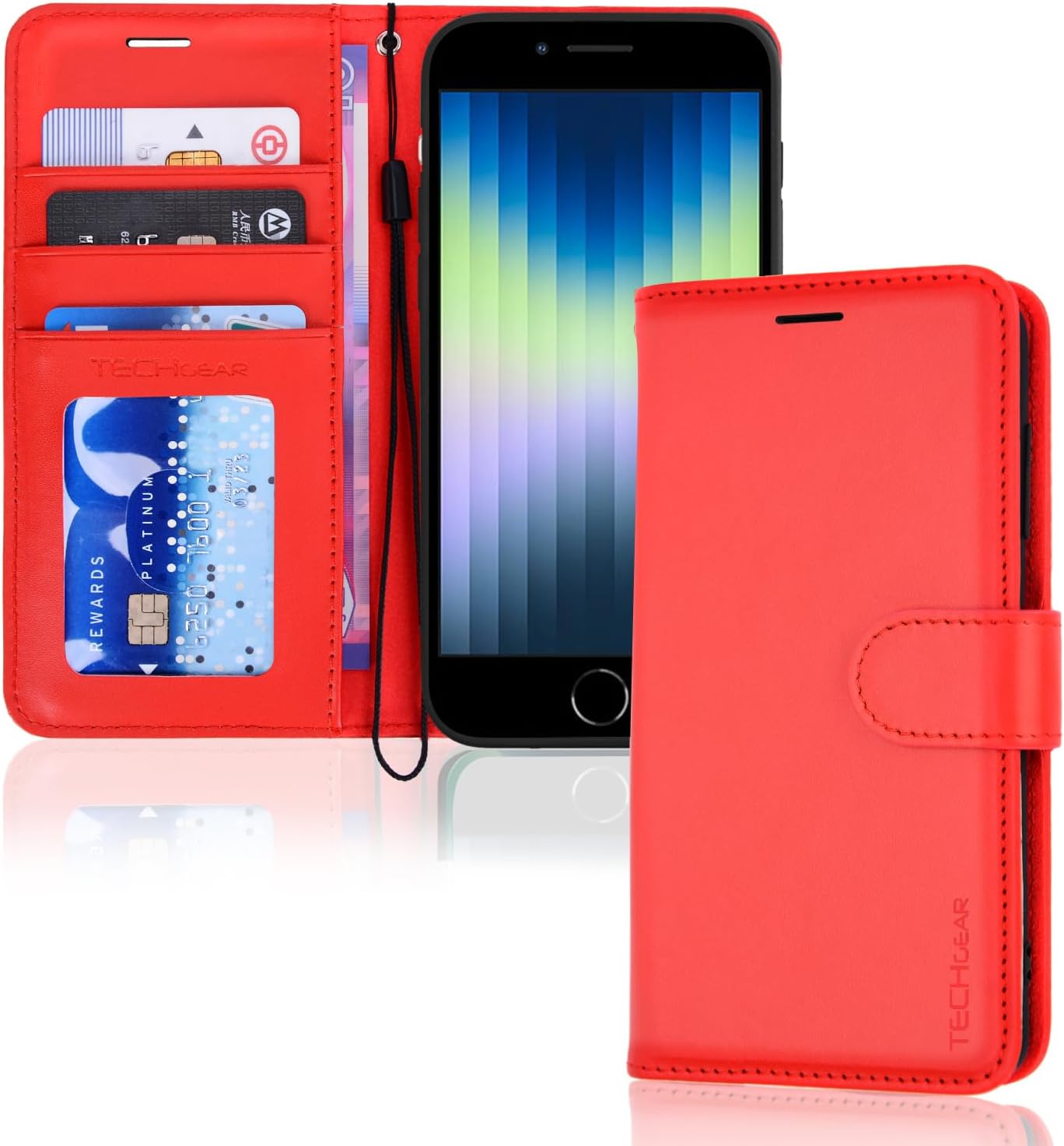 [Wallet Case] Protective Cover with Cash & Card Holder, Stand and Wrist Strap For Apple iPhone SE 3 / SE 2 / iPhone 8 7 6 6s 4.7"