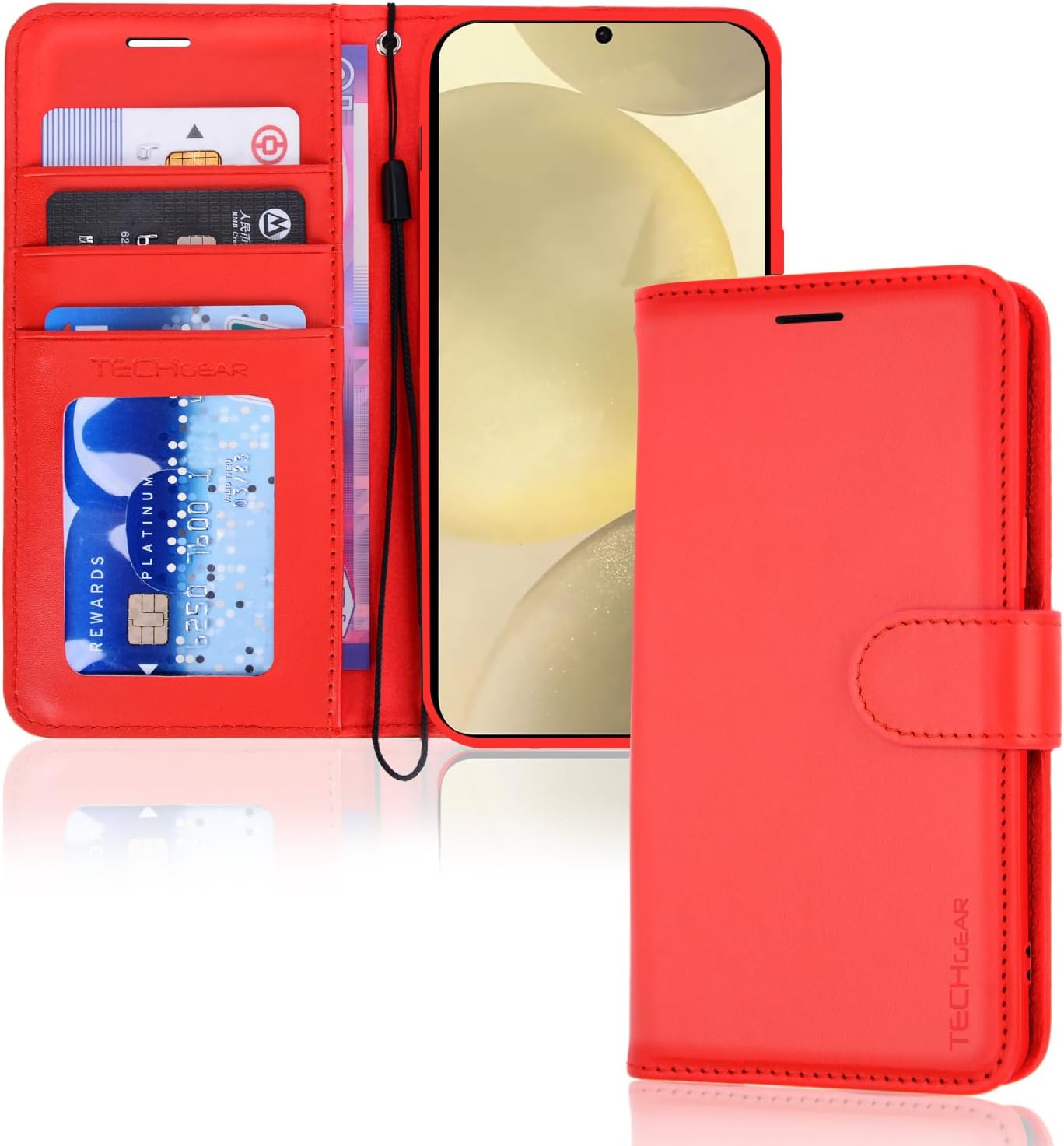[Wallet Case] Protective Cover with Cash & Card Holder, Stand and Wrist Strap For Samsung Galaxy S24 Plus