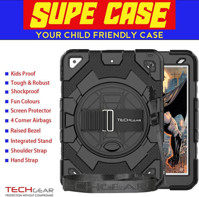 [SUPE Case] Tough Shockproof Fun Case with 360 Rotating Stand, Hand & Shoulder Strap for Apple iPad 10.2" 2021- 2019 [9th - 7th Gen] & iPad Air 3