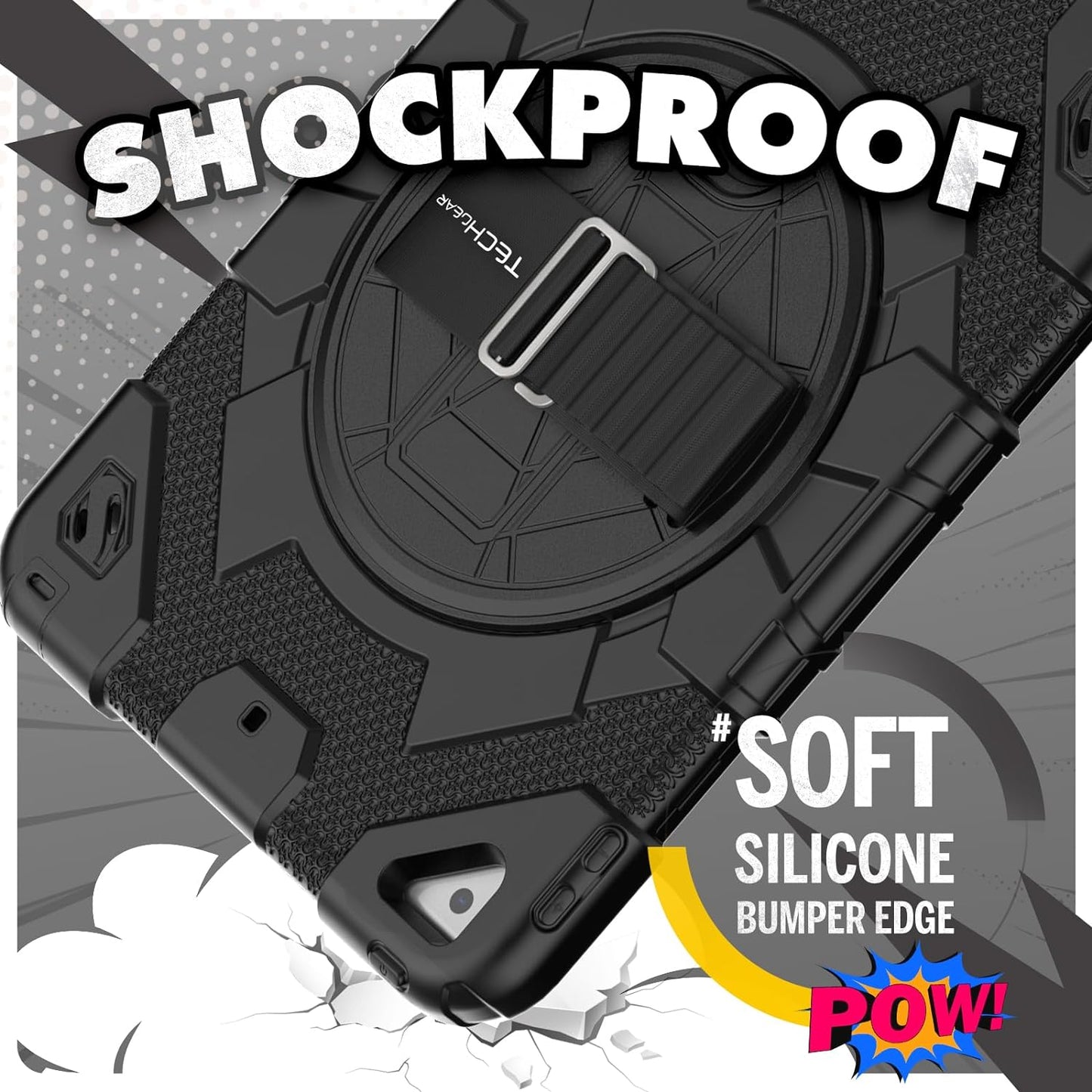 [SUPE Case] Tough Shockproof Fun Case with 360 Rotating Stand, Hand & Shoulder Strap for Apple iPad 10.2" 2021- 2019 [9th - 7th Gen] & iPad Air 3
