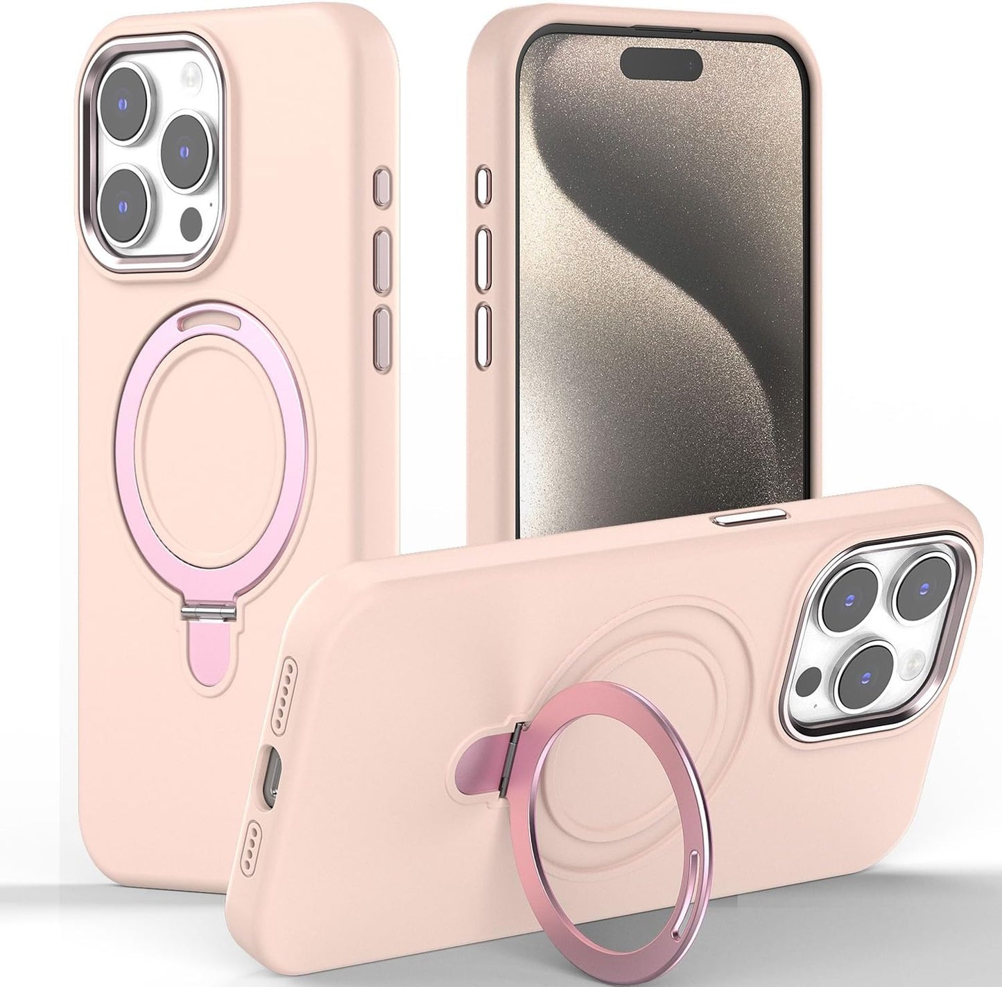 Premium Liquid Silicone Shockproof Anti-Scratch Magnetic Kickstand Case, Soft Microfibre Lining, Compatible with MagSafe Case for iPhone 15 Pro 6.1"