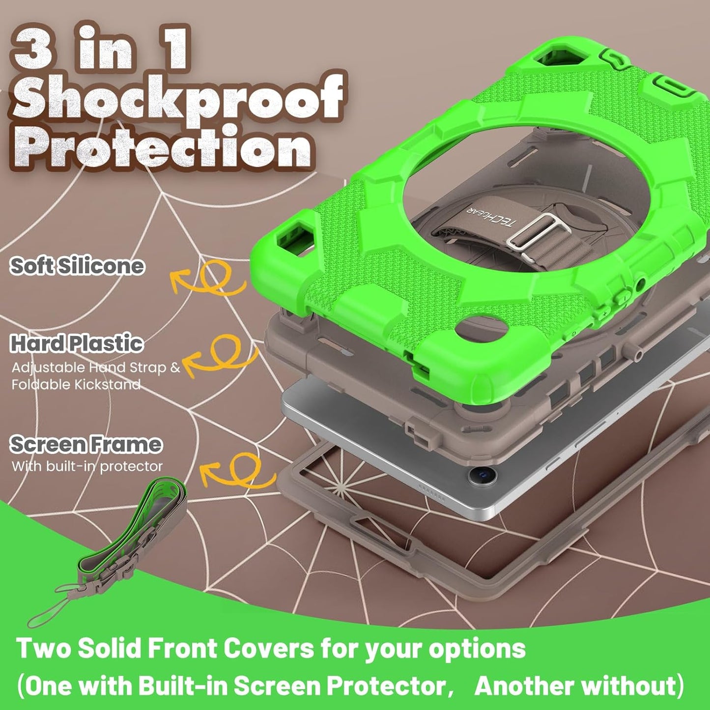 [SUPE Case] Tough Shockproof Fun Case with 360 Rotating Stand, Hand & Shoulder Strap for Samsung Galaxy Tab A9 8.7" (SM-X110 / SM-X115)