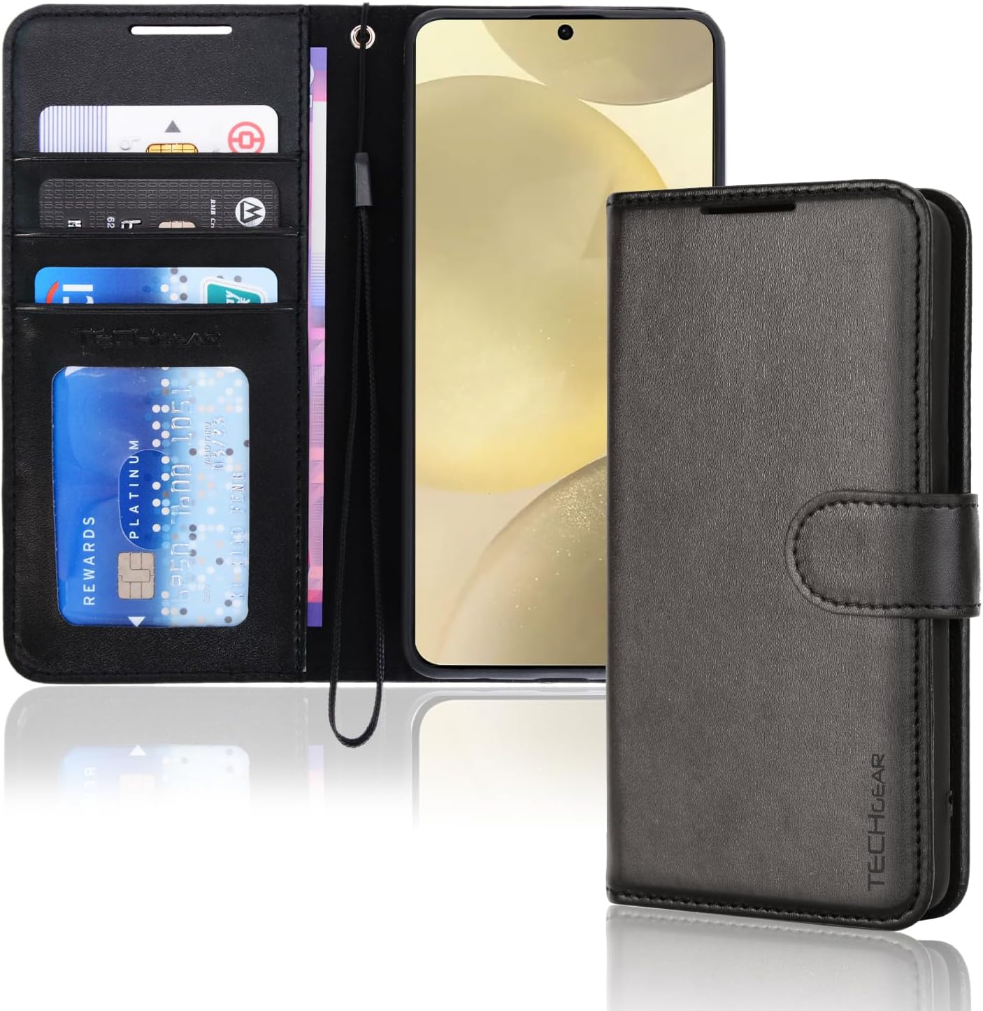 [Wallet Case] Protective Cover with Cash & Card Holder, Stand and Wrist Strap For Samsung Galaxy S24 Plus