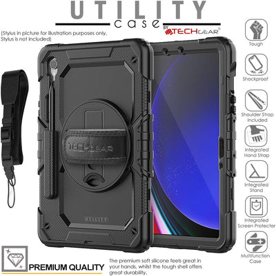 [UTILITY Case] Full Body Shockproof Case with Stand, Hand & Shoulder Strap for Samsung Galaxy Tab S9 FE 10.9" (SM-X510, SM-X516 Series)