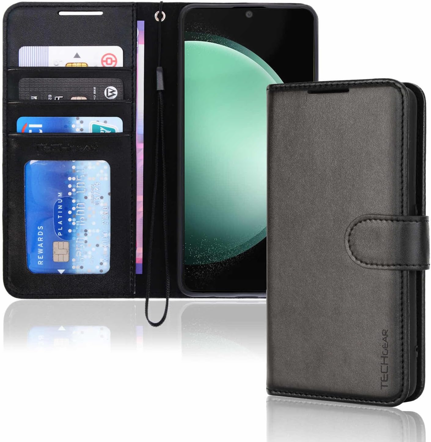 [Leather Wallet Case] Protective Cover with Cash & Card Holder, Stand and Wrist Strap For Samsung Galaxy S23 FE 5G
