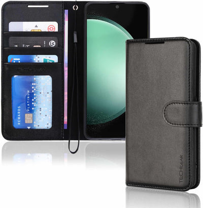 [Leather Wallet Case] Protective Cover with Cash & Card Holder, Stand and Wrist Strap For Samsung Galaxy S23 FE 5G