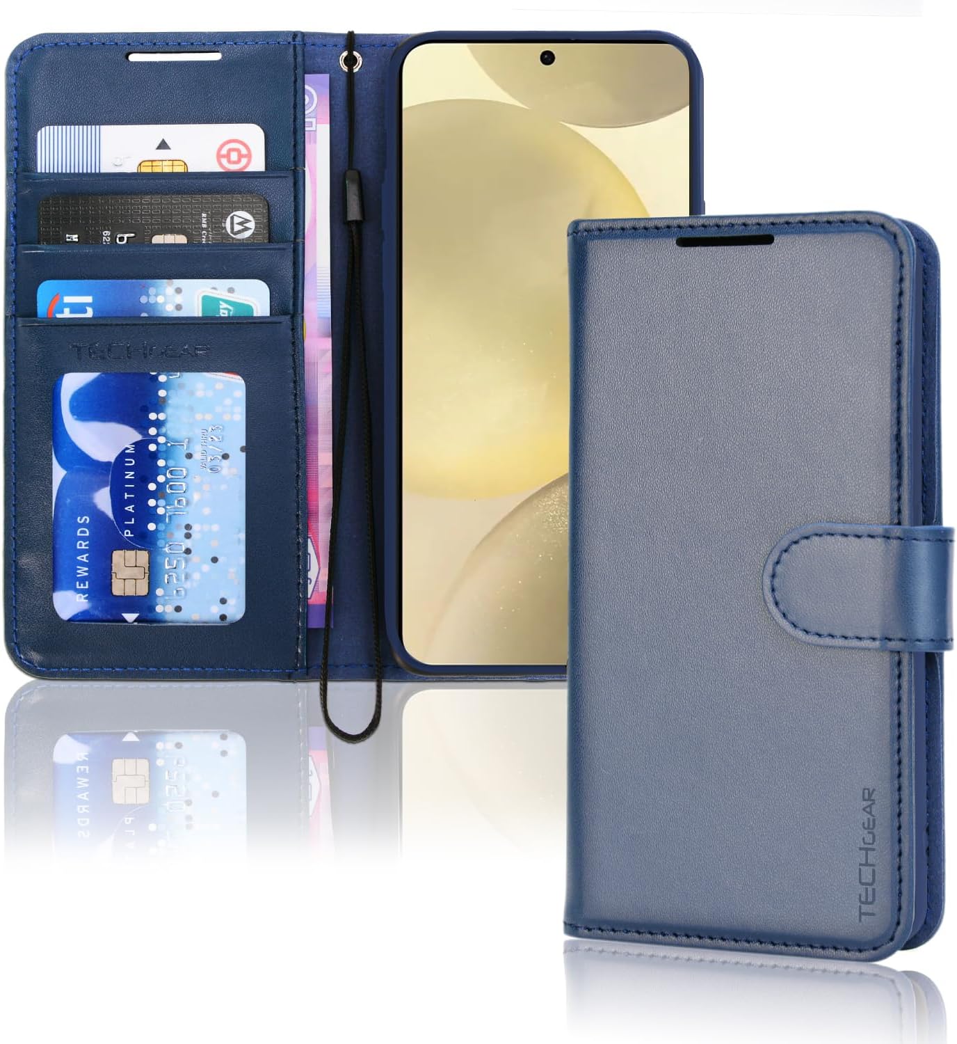 [Wallet Case] Protective Cover with Cash & Card Holder, Stand and Wrist Strap For Samsung Galaxy S24 Plus