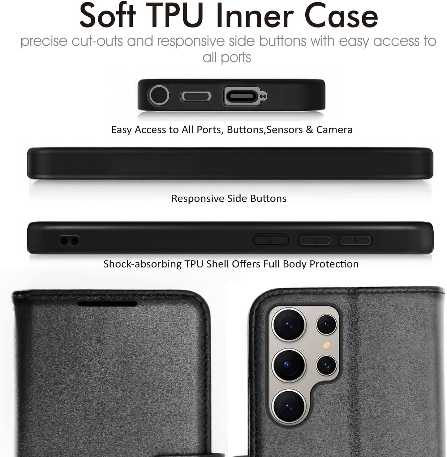 [Wallet Case] Protective Cover with Cash & Card Holder, Stand and Wrist Strap For Samsung Galaxy S24 Ultra