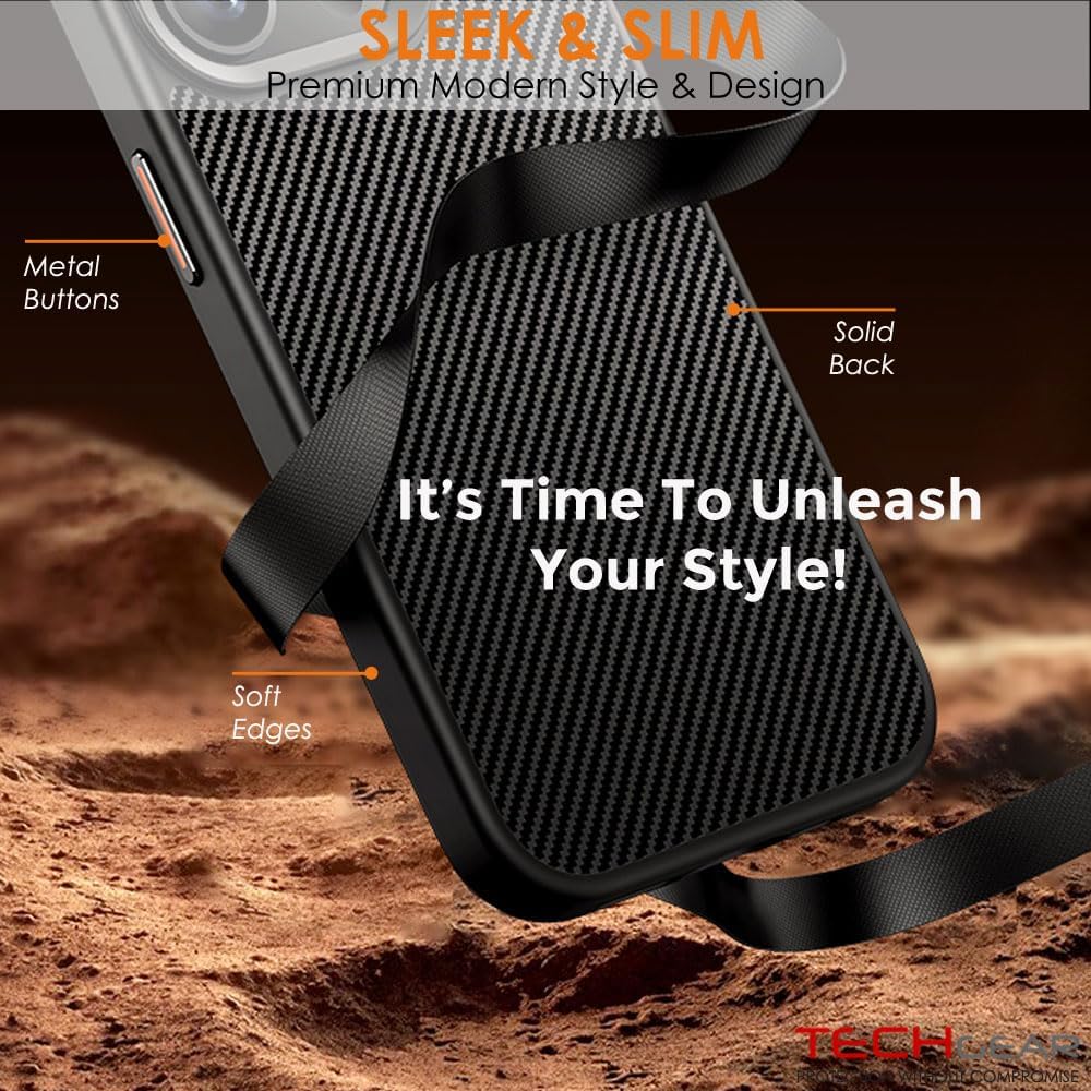 [Carbon Fibre Detail] Shockproof, Anti-Scratch, Slim Hybrid Gel Bumper Case with Hard Back Compatible with MagSafe Cover for iPhone 15 Pro Max 6.7"
