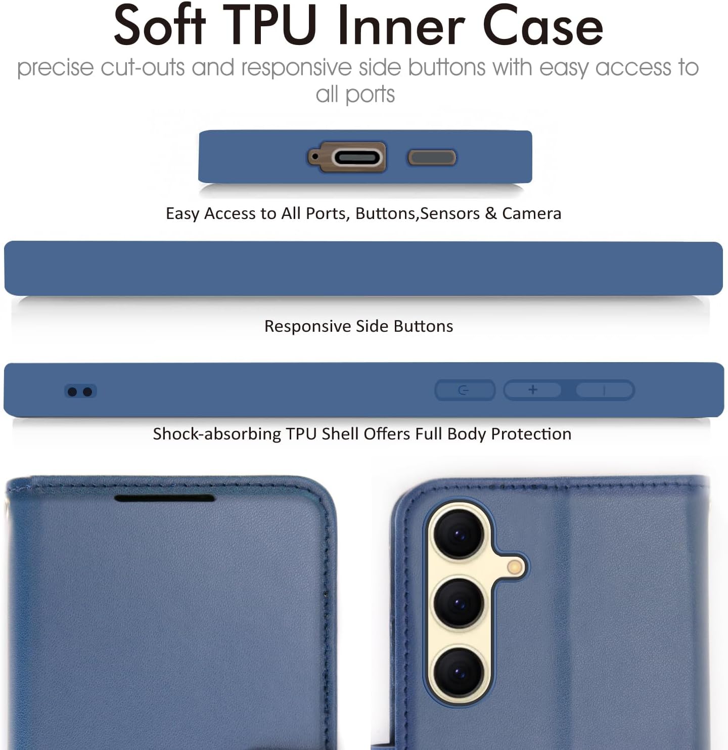 [Wallet Case] Protective Cover with Cash & Card Holder, Stand and Wrist Strap For Samsung Galaxy S24 Plus