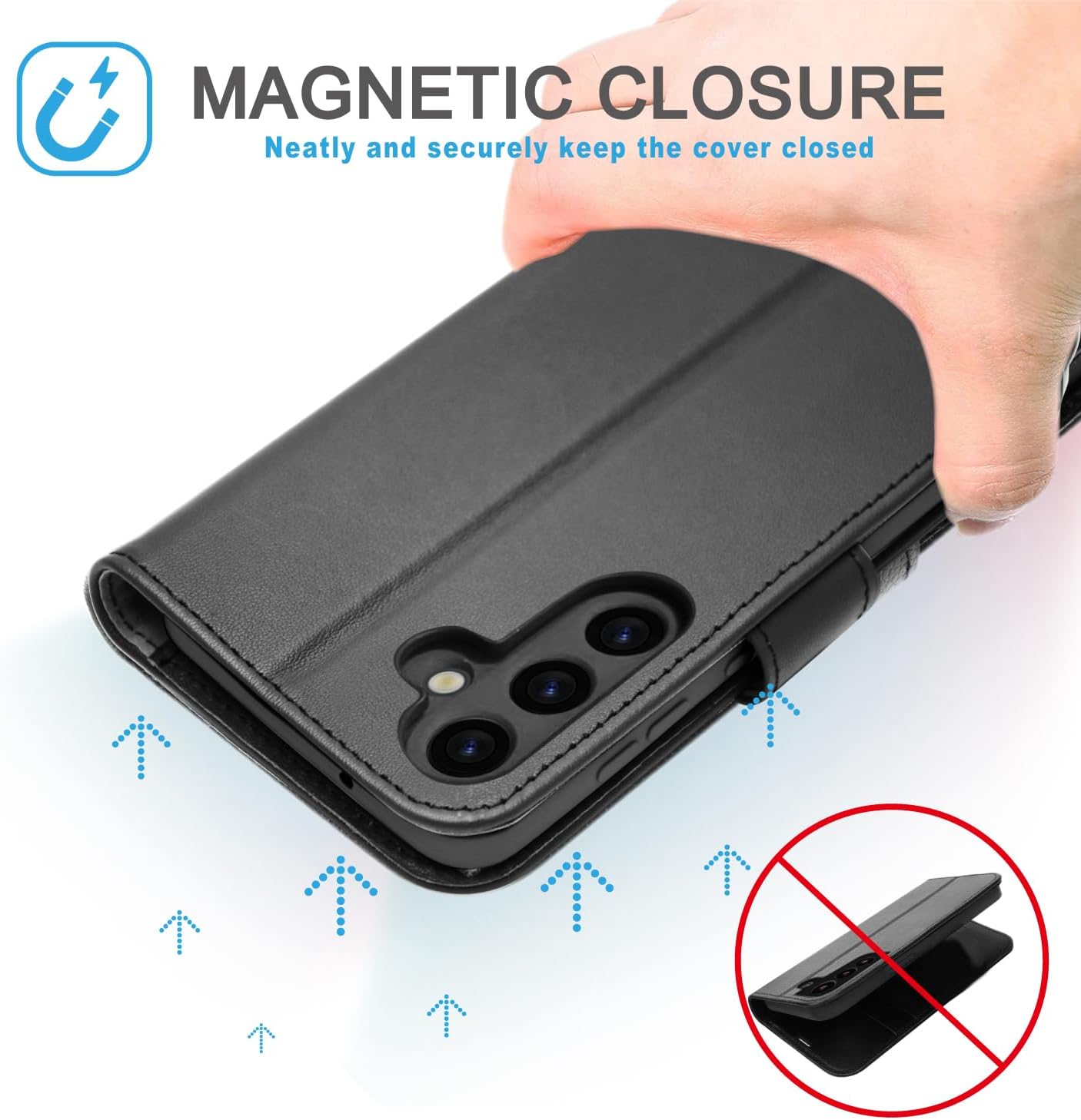 [Leather Wallet Case] Genuine Leather [RFID Blocking] Magnetic Flip Case with Card & Slots and Stand For Samsung Galaxy S24 5G