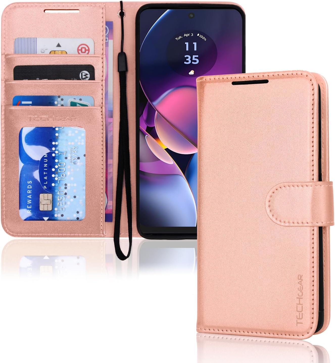 [Leather Wallet Case] Protective Cover with Cash & Card Holder, Stand and Wrist Strap For Motorola Moto G54 5G
