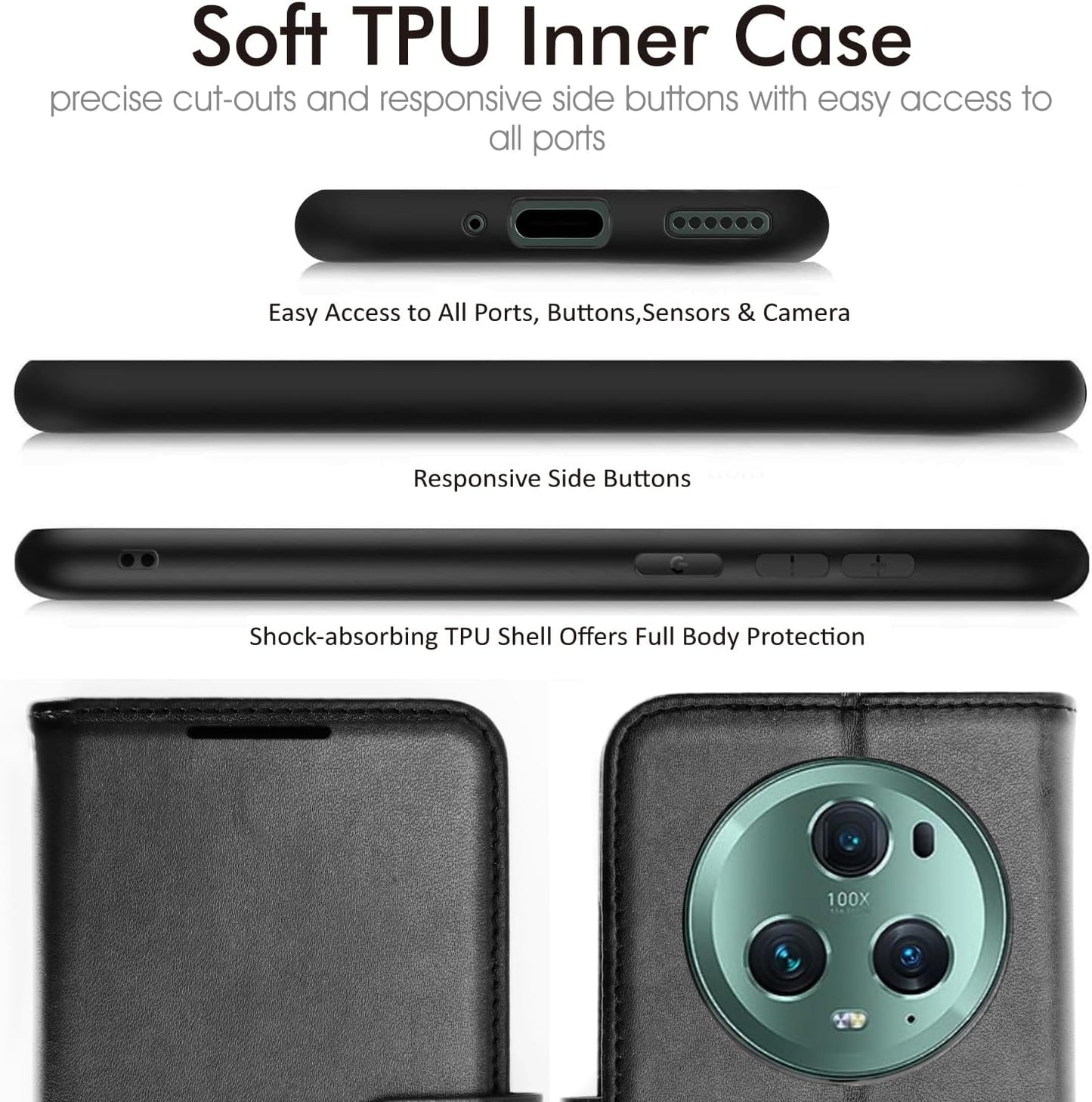 [Wallet Case] Protective Cover with Cash & Card Holder, Stand and Wrist Strap For Honor Magic 5 Pro 5G