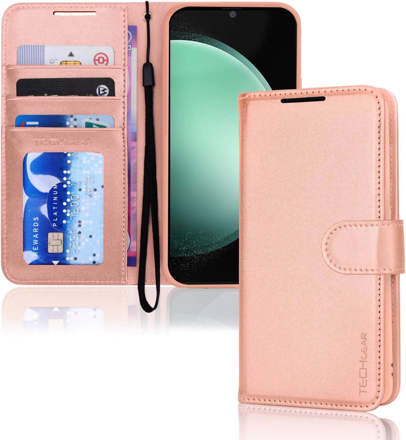 [Leather Wallet Case] Protective Cover with Cash & Card Holder, Stand and Wrist Strap For Samsung Galaxy S23 FE 5G