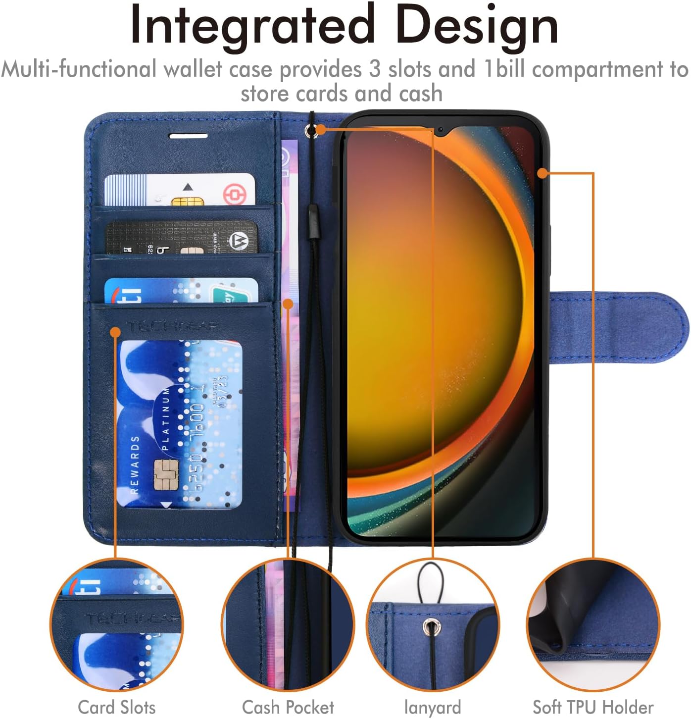 [Leather Wallet Case] Protective Cover with Cash & Card Holder, Stand and Wrist Strap For Samsung XCover 7 5G