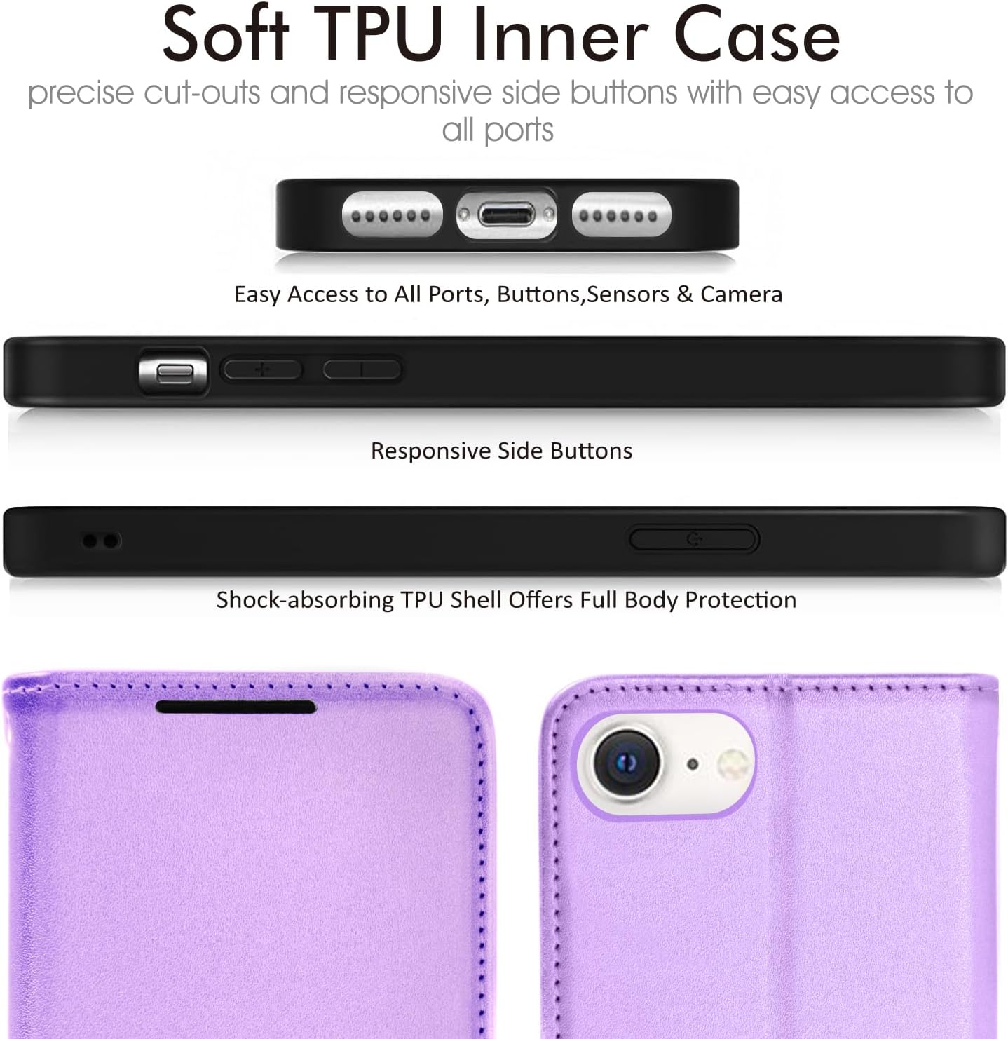 [Wallet Case] Protective Cover with Cash & Card Holder, Stand and Wrist Strap For Apple iPhone SE 3 / SE 2 / iPhone 8 7 6 6s 4.7"