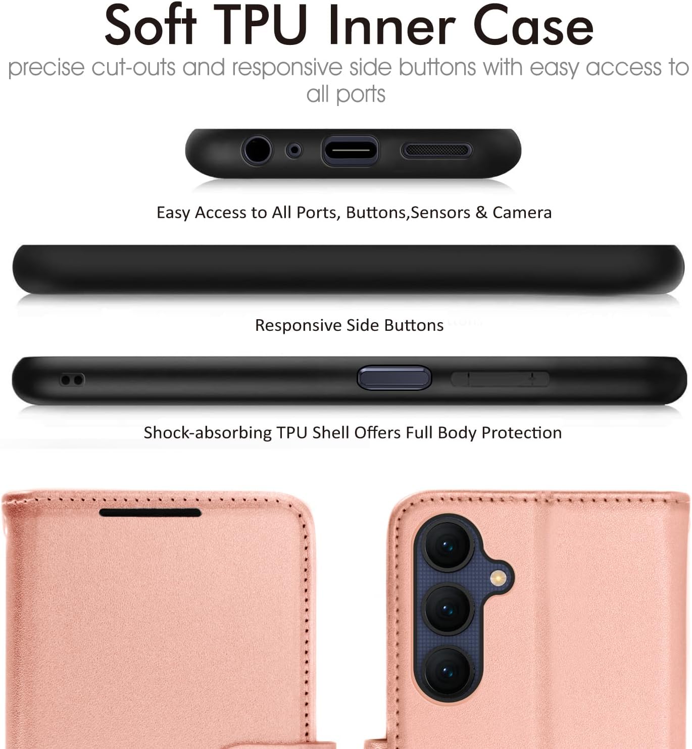 [Leather Wallet Case] Protective Cover with Cash & Card Holder, Stand and Wrist Strap For Samsung Galaxy A25 5G