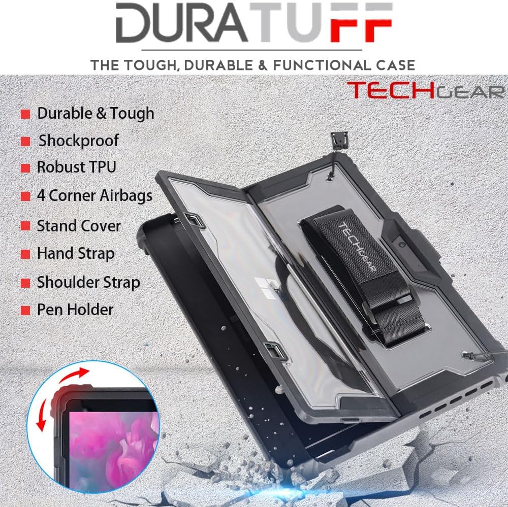 [DuraTUFF Case] Tough Rugged HEAVY DUTY Armour Shockproof Impact Case with Hand and Shoulder Strap & Stand Cover for Microsoft Surface Pro 4 5 6 7 7+