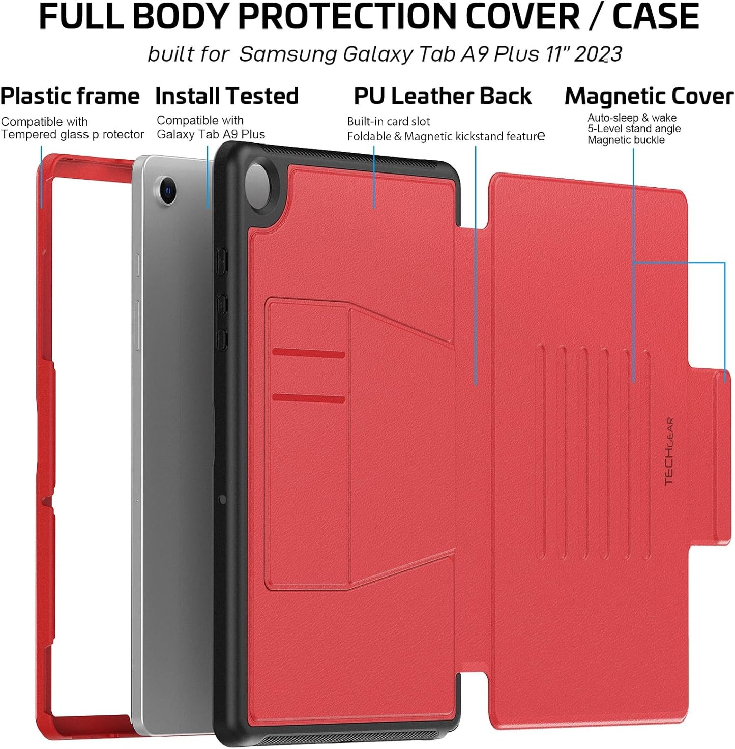 [Enduro Case] Tough Strong Magnetic & Flip Case [Auto Sleep/Wake] Cover with Multi-Angle Stand & Card Slot For Samsung Tab A9 Plus 11" (SM-X210/X215)