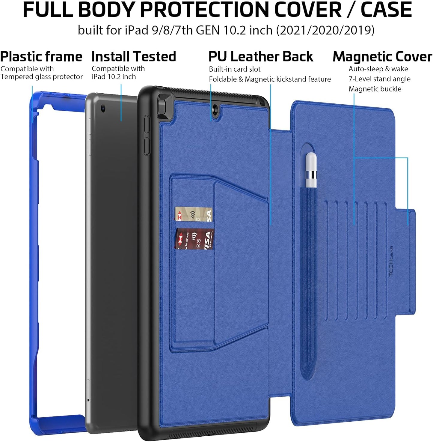 [Enduro Case] Tough Strong Magnetic & Flip Case [Auto Sleep/Wake] Cover with Multi-Angle Stand & Card Slot For Apple iPad 10.2" 2021-2019 9th-7th Gen