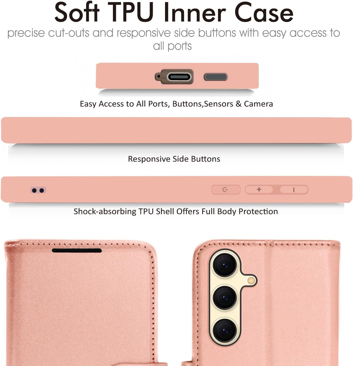 [Wallet Case] Protective Cover with Cash & Card Holder, Stand and Wrist Strap For Samsung Galaxy S24 Plus