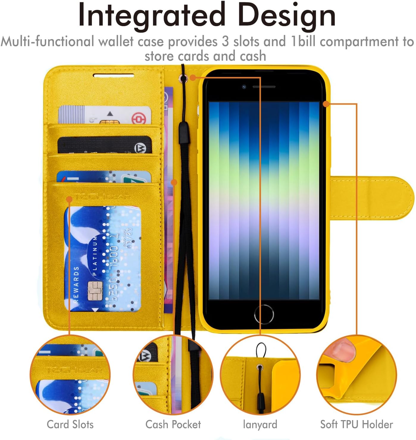 [Wallet Case] Protective Cover with Cash & Card Holder, Stand and Wrist Strap For Apple iPhone SE 3 / SE 2 / iPhone 8 7 6 6s 4.7"