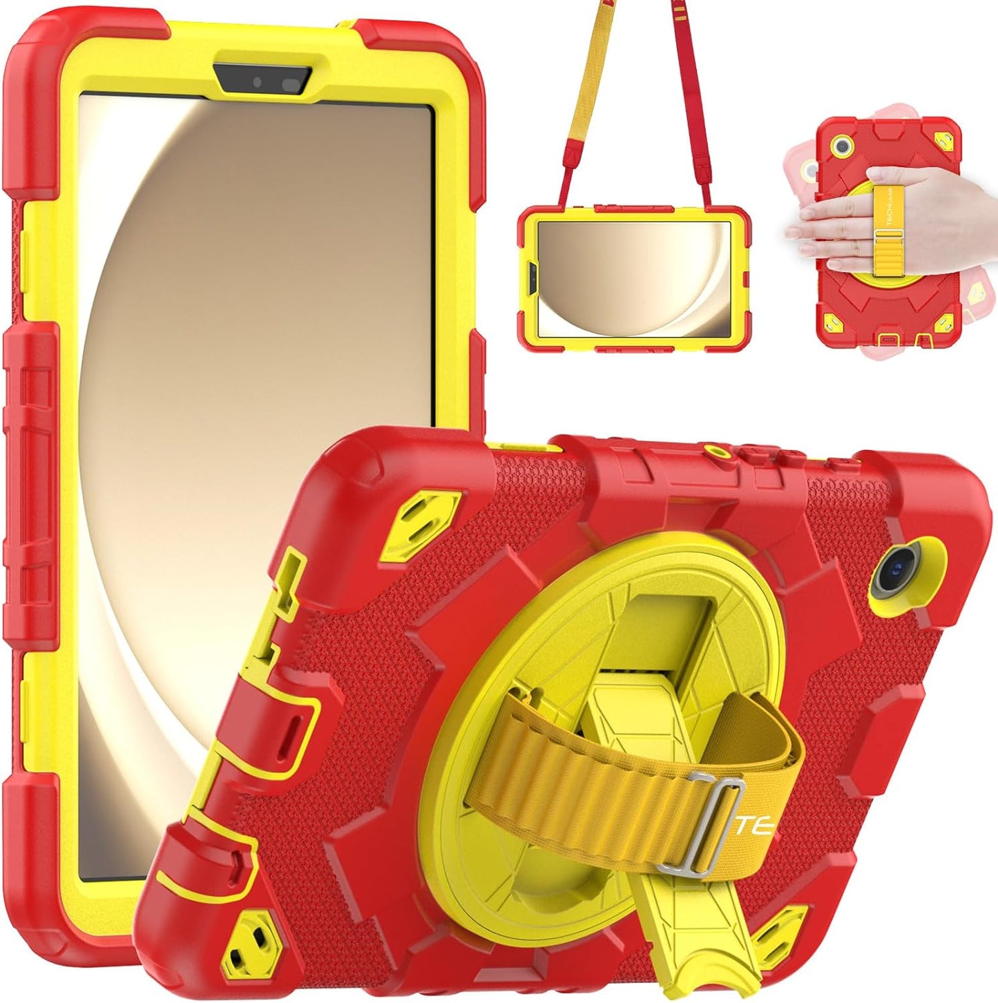 [SUPE Case] Tough Shockproof Fun Case with 360 Rotating Stand, Hand & Shoulder Strap for Samsung Galaxy Tab A9 8.7" (SM-X110 / SM-X115)