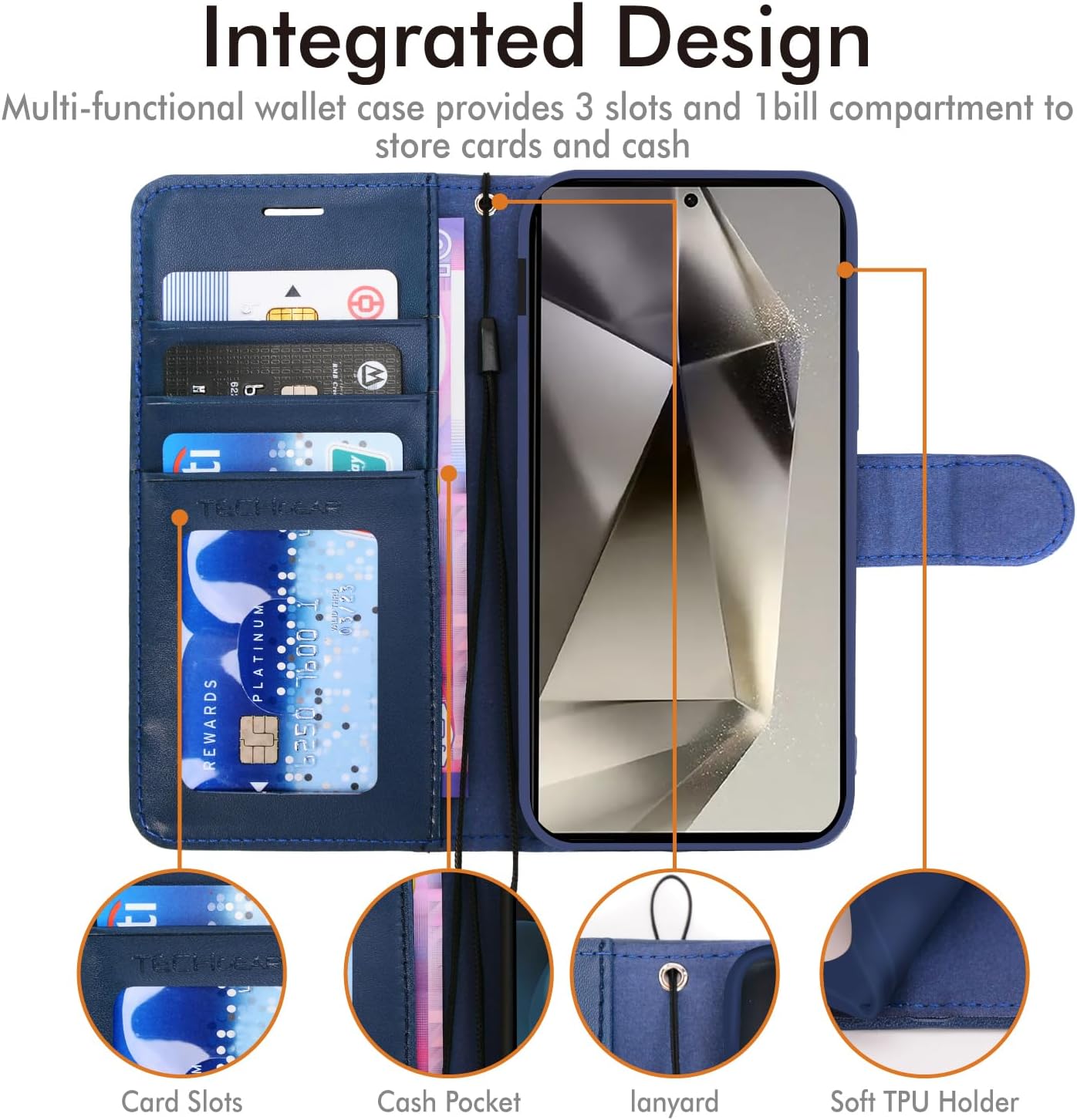 [Wallet Case] Protective Cover with Cash & Card Holder, Stand and Wrist Strap For Samsung Galaxy S24 Ultra