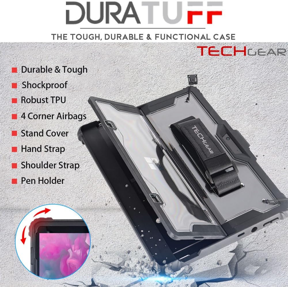 [DuraTUFF Case] Tough Rugged HEAVY DUTY Armour Shockproof Impact Case with Hand Strap, Shoulder Strap & Stand Cover for Microsoft Surface Pro 8